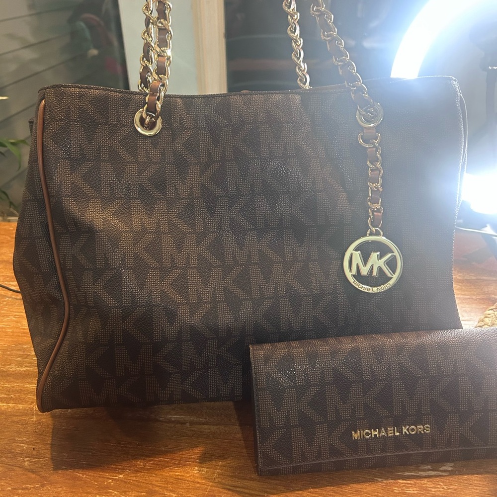 Michael Kors Brown Logo Shoulder Bag with Wallet